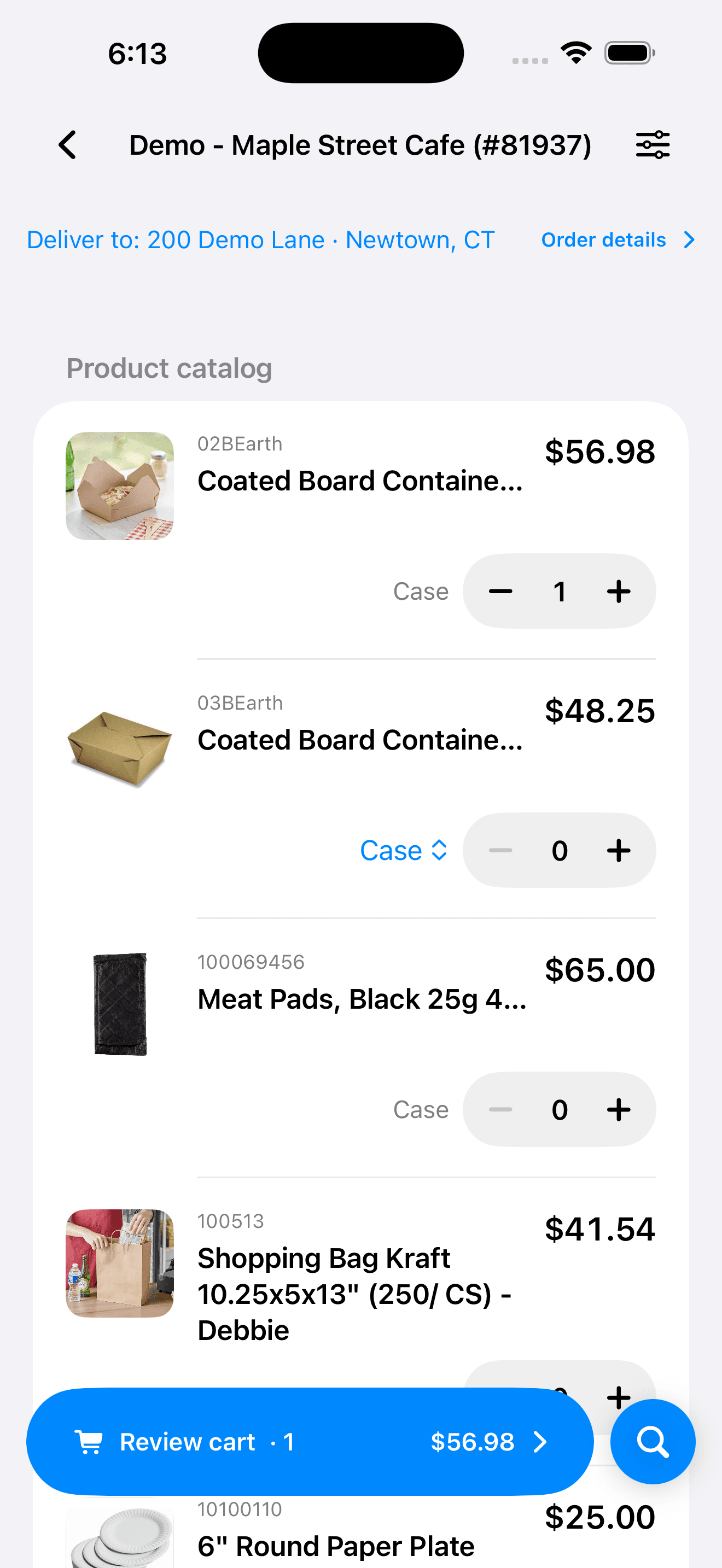 Native iOS product catalog and order building